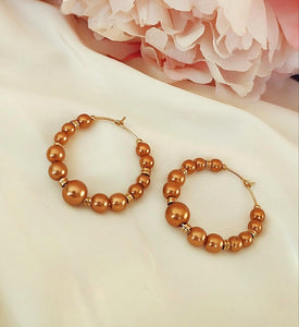 Boucles d'oreille créoles en acier inoxydable perles d'eau douce rose gold