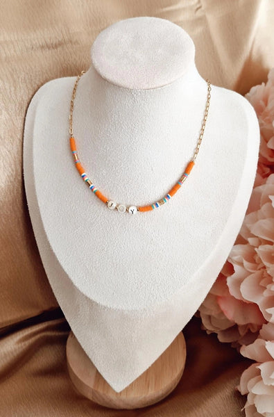 Collier en acier inoxydable perles d'eau douce orange JOY