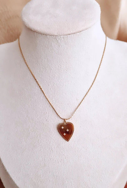 Collier en acier inoxydable pendentif coeur et strass étoilés