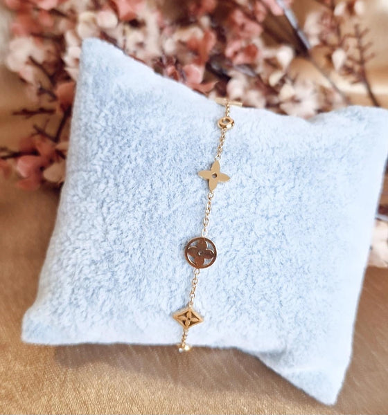 Bracelet en acier inoxydable trèfles et strass
