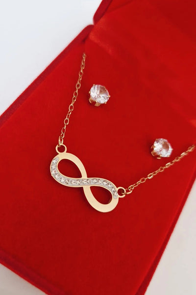 Coffret collier en acier inoxydable infini et strass avec boucles d'oreilles