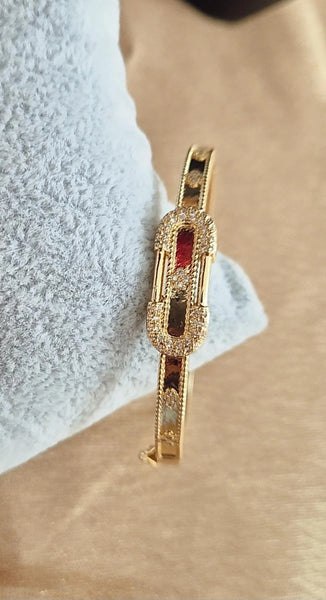 Bracelet jonc trèfles et ovale avec strass ovale (vendu à l'unité)