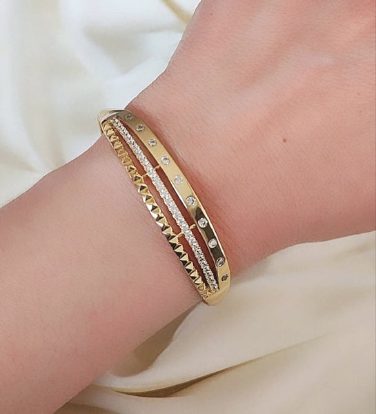 Bracelet jonc triple rangs et strass