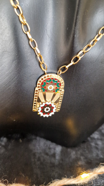 Collier beldi en acier inoxydable porte orientale Bab El Mansour motif Zellige