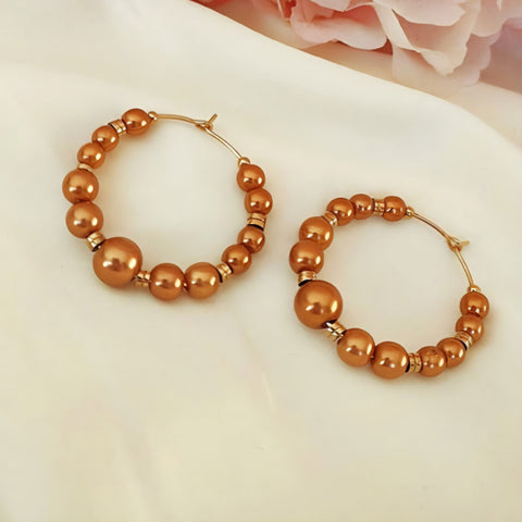 Boucles d'oreille créoles en acier inoxydable perles d'eau douce rose gold