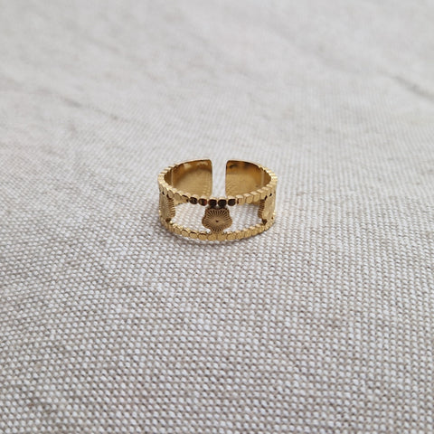 Bague ajustable en acier inoxydable dorés striés