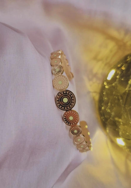 Bracelet jonc en acier inoxydable motifs et pierre jaune