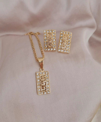 Ensemble Collier + boucles d'oreilles ajourés et strass