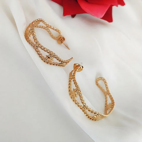 Boucles d'oreille créoles en acier inoxydable double rangs et étoiles