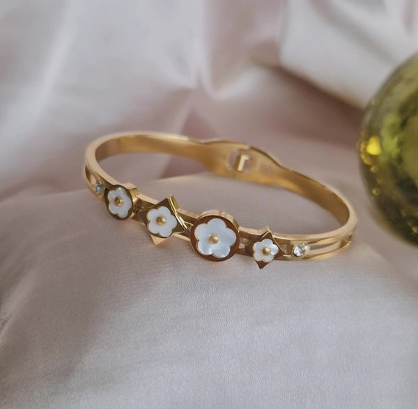 Bracelet jonc en acier inoxydable blancs nacrés