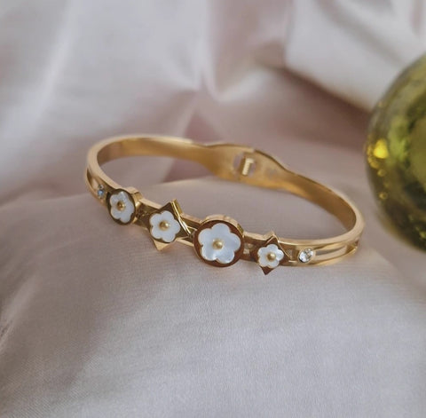 Bracelet jonc en acier inoxydable blancs nacrés