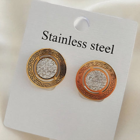 Boucles d'oreilles en acier inoxydable motif et strass
