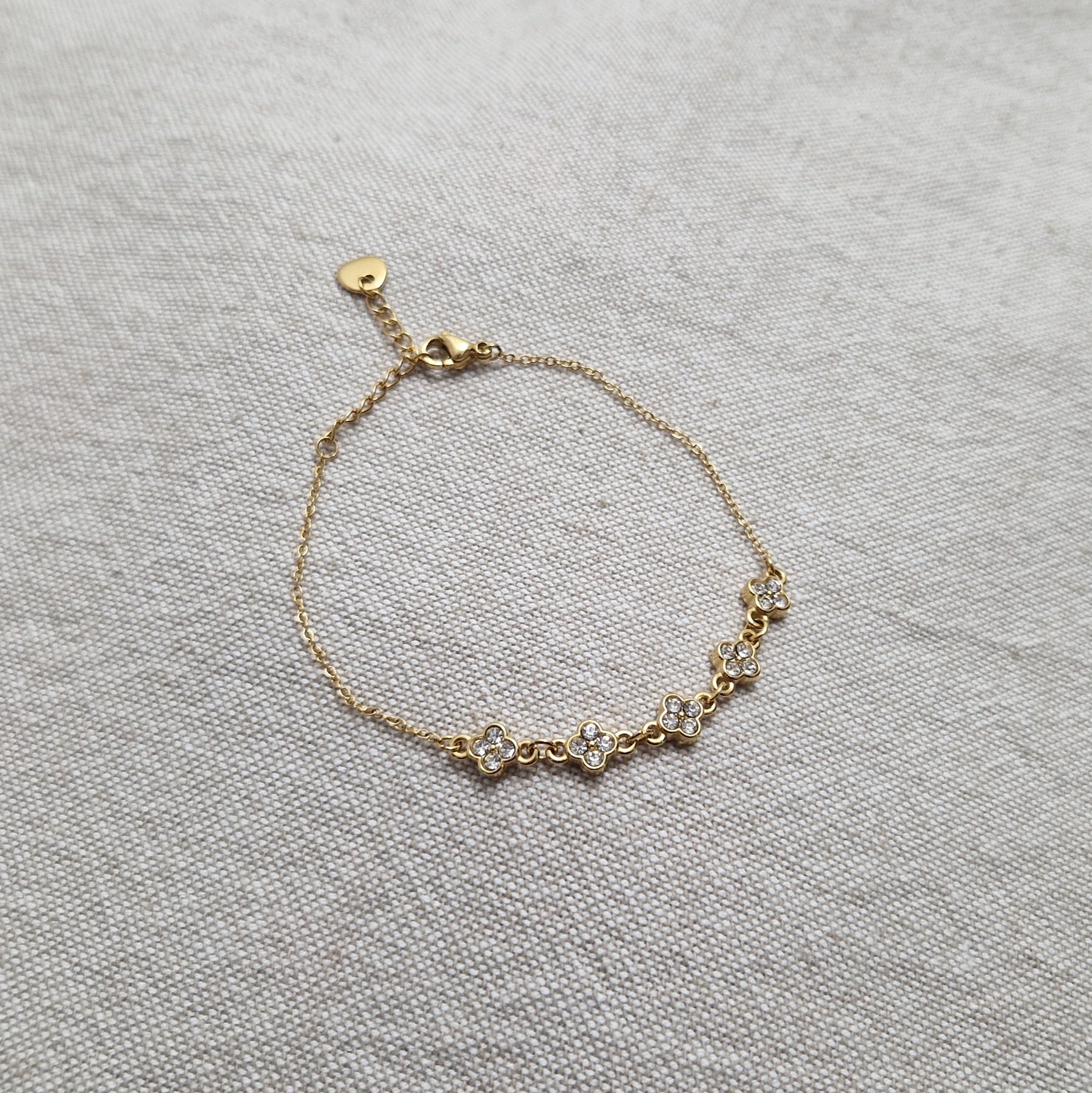 Bracelet ajustable en acier inoxydable multi fleurs et strass
