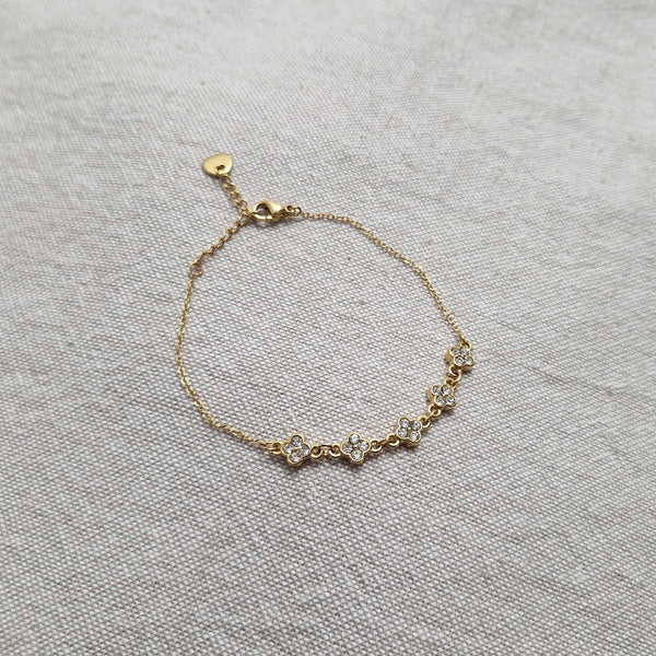 Bracelet ajustable en acier inoxydable multi fleurs et strass