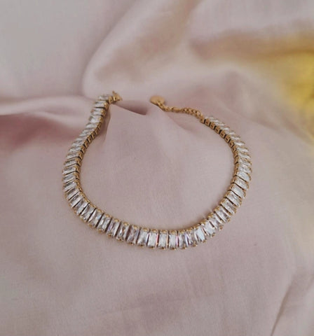 Bracelet luxe en acier inoxydable multi pierres transparentes
