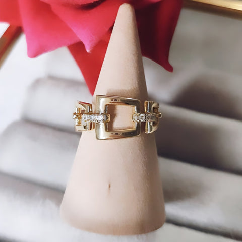 Bague en acier inoxydable style maille et strass