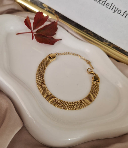 Ensemble en acier inoxydable Collier + bracelet maille large