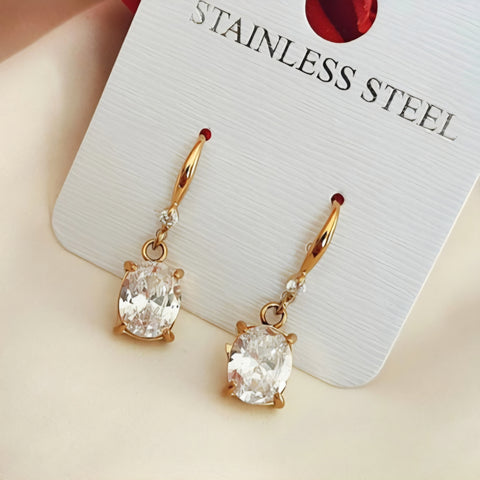 Boucles d'oreille en acier inoxydable pendantes pierre luxe