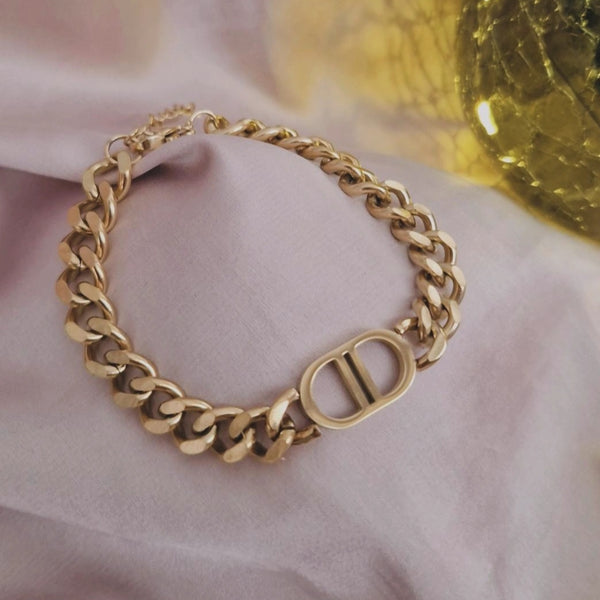Bracelet en acier inoxydable grosse maille et pendentif