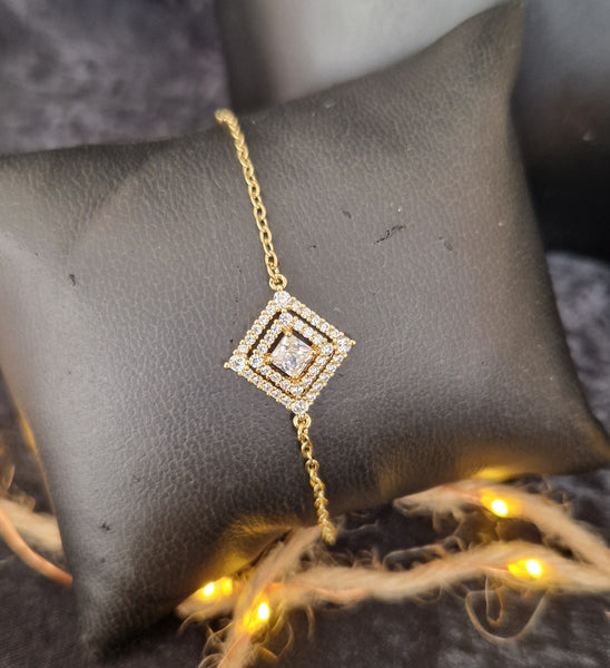 Ensemble Collier + bracelet fin + boucles d'oreilles assorties carrés strass