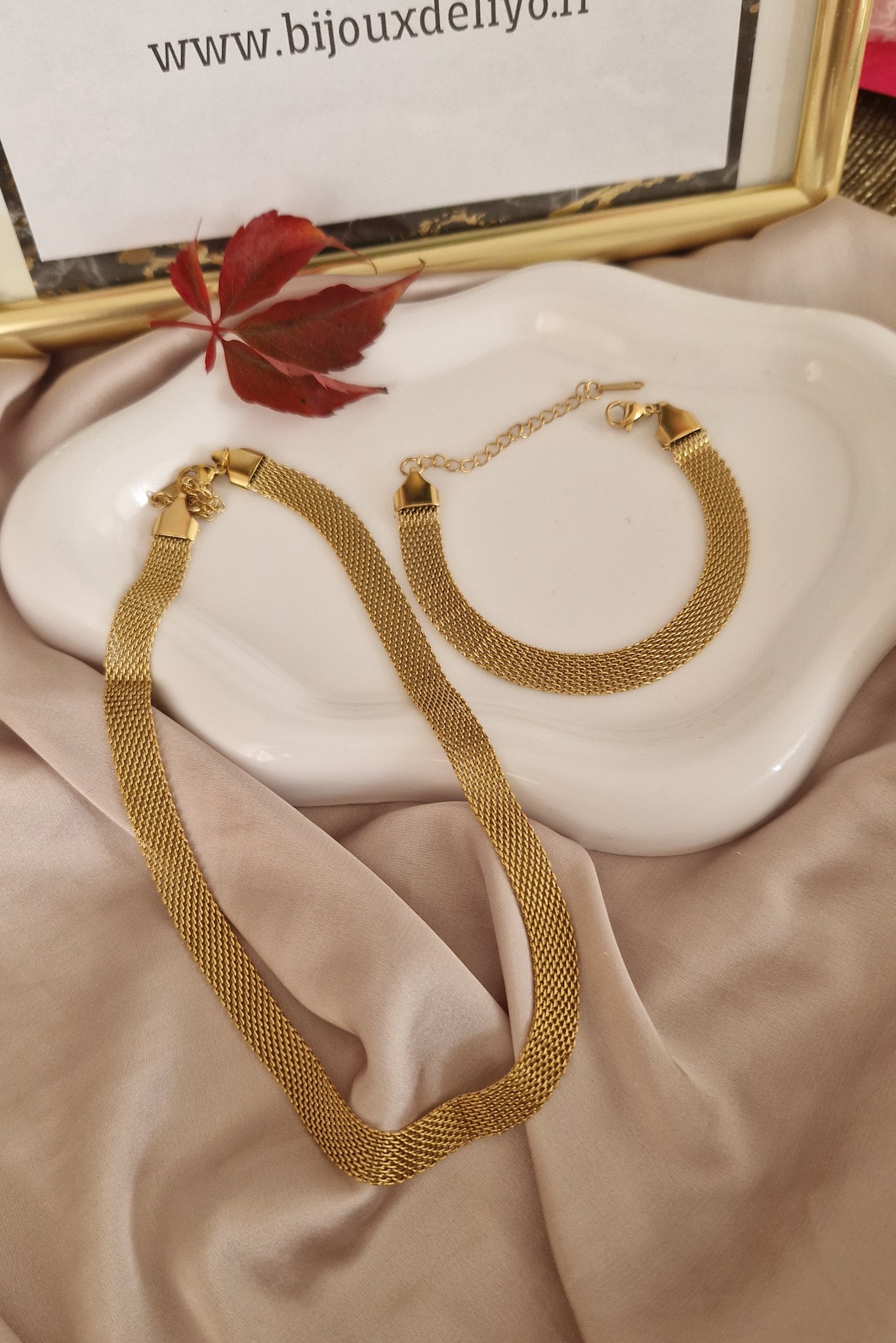Ensemble en acier inoxydable Collier + bracelet maille large