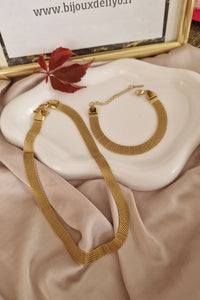 Ensemble en acier inoxydable Collier + bracelet maille large
