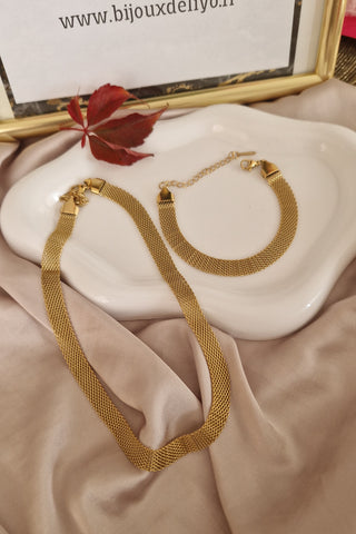 Ensemble en acier inoxydable Collier + bracelet maille large
