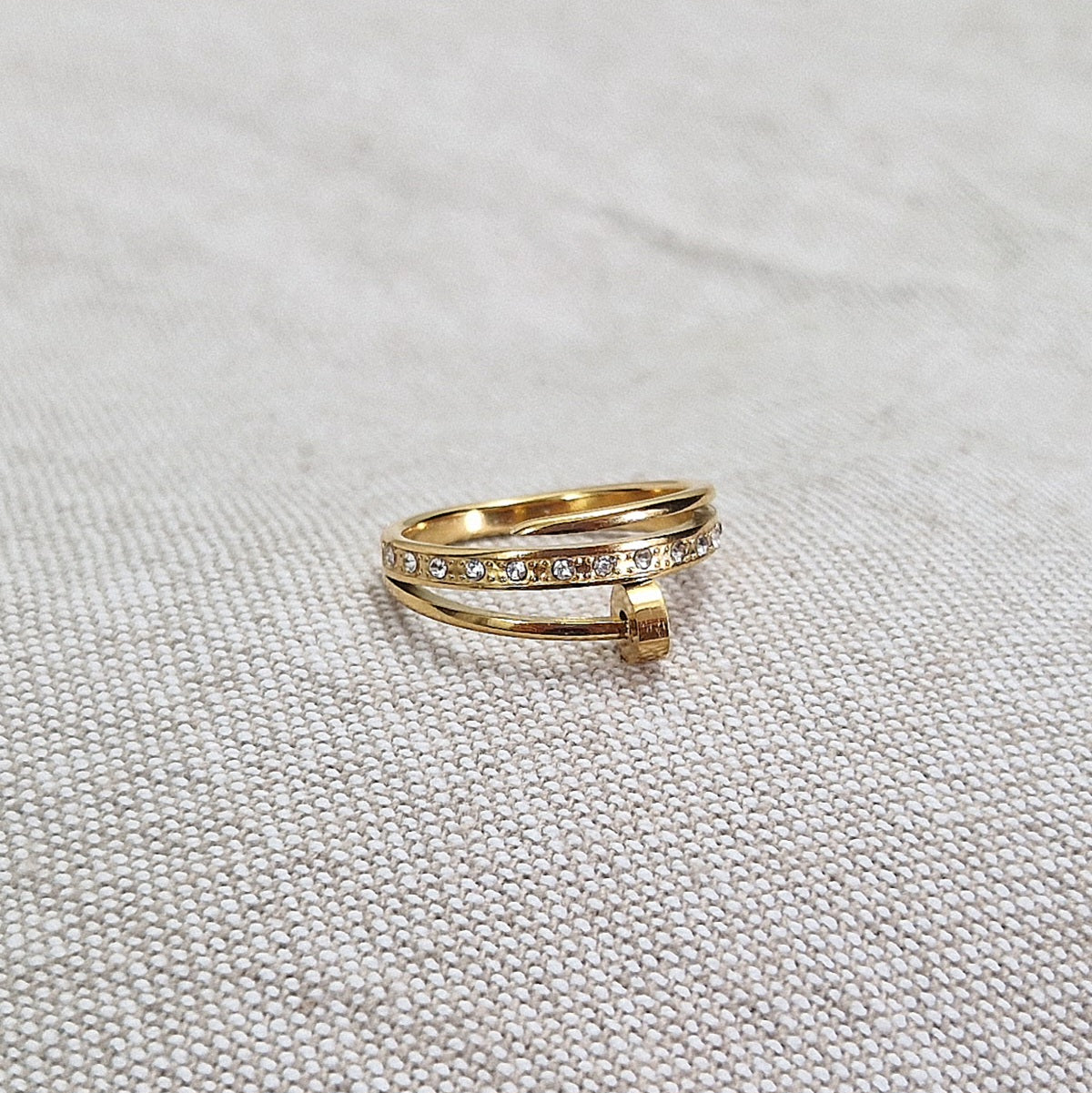 Bague en acier inoxydable double rang et strass
