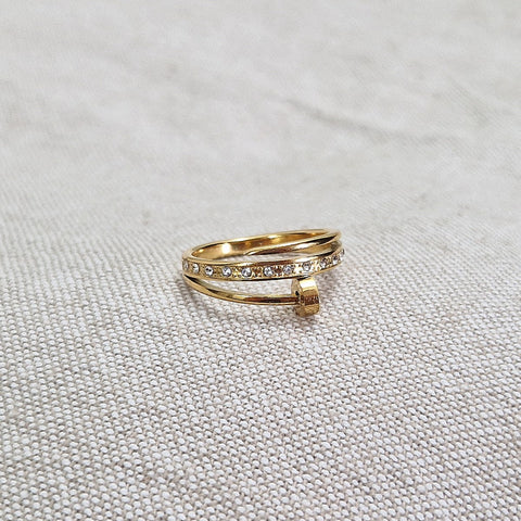 Bague en acier inoxydable double rang et strass