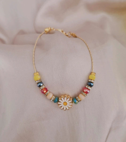 Bracelet fantaisie perles multicolores et Marguerite