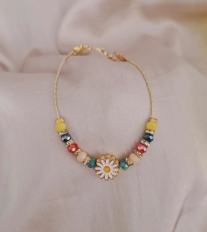 Bracelet fantaisie perles multicolores et Marguerite