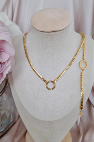 Ensemble Collier + bracelet en acier inoxydable maille plate cercle