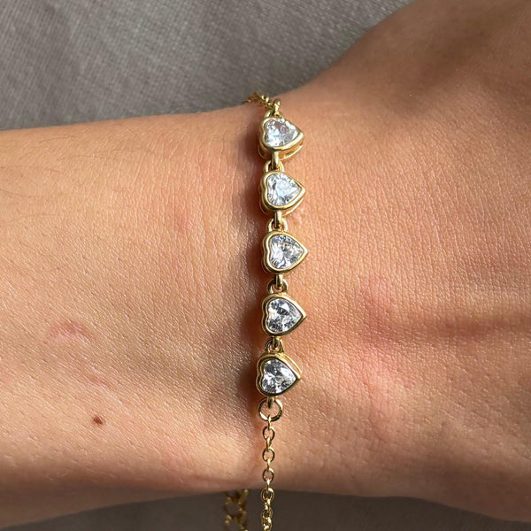 Bracelet ajustable en acier inoxydable multi cœurs et strass