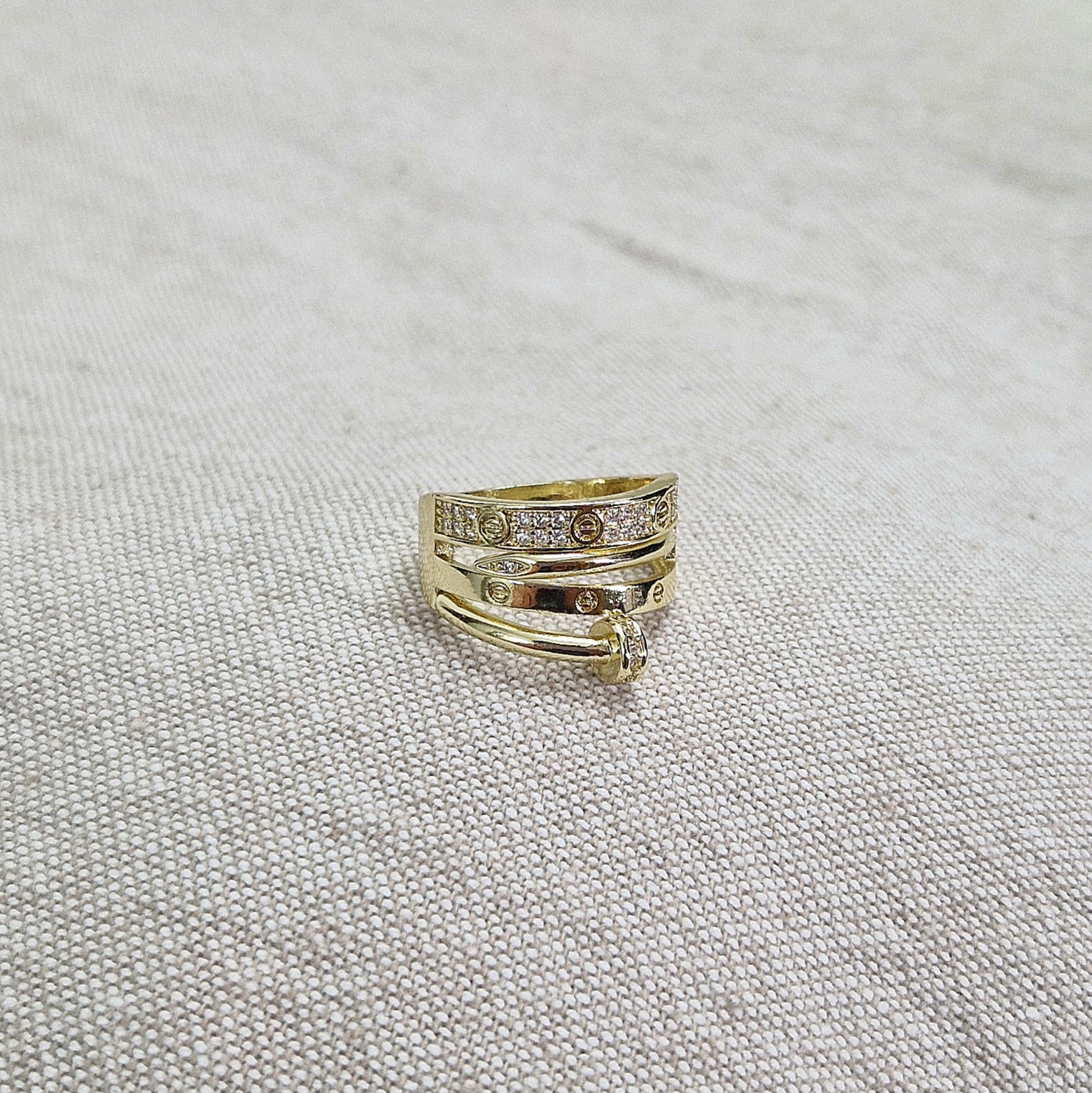 Bague multi rangs gravée et strass