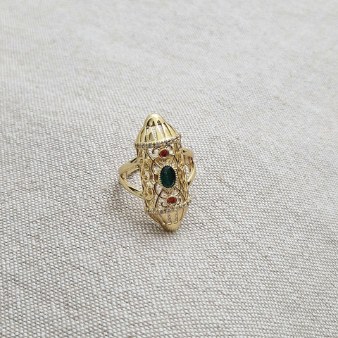 Bague avec empiècement beldi pierre verte
