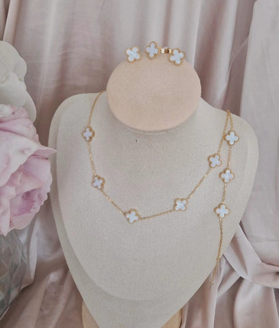 Ensemble Collier + bracelet fin + bague + boucles d'oreilles assorties en acier inoxydable blanc