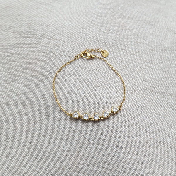 Bracelet ajustable en acier inoxydable multi cœurs et strass