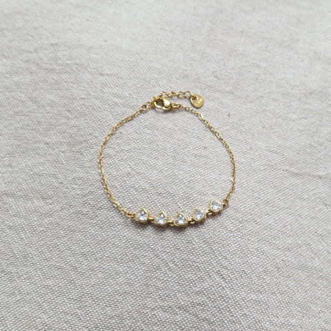 Bracelet ajustable en acier inoxydable multi cœurs et strass