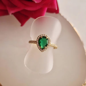 Bague ajustable en acier inoxydable pierre verte solitaire et strass