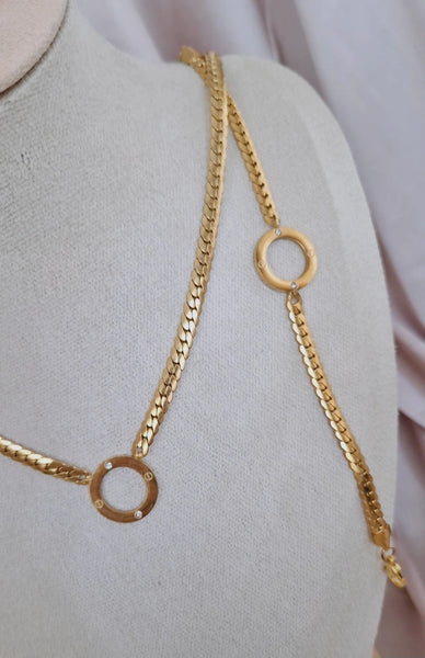 Ensemble Collier + bracelet en acier inoxydable maille plate cercle