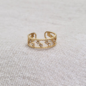 Bague ajustable en acier inoxydable étoiles et strass