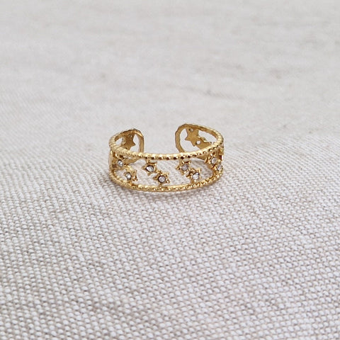Bague ajustable en acier inoxydable étoiles et strass