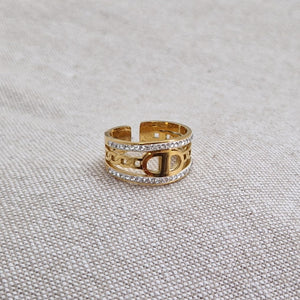 Bague ajustable en acier inoxydable multi rangs et strass