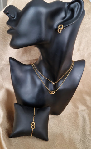 Ensemble en acier inoxydable Collier + bracelet + boucles d'oreilles cercles enlacés