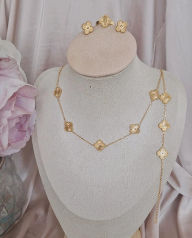 Ensemble Collier + bracelet fin + bague + boucles d'oreilles assorties en acier inoxydable doré