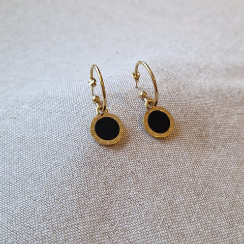 Boucles d'oreille en acier inoxydable pendantes et horloge romaine noire
