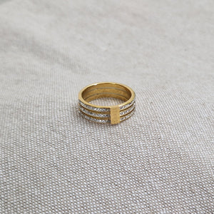 Bague en acier inoxydable triple lignes et strass