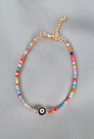 Bracelet fantaisie perles multicolores œil