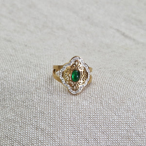 Bague ajustable en acier inoxydable style orientale pierre verte