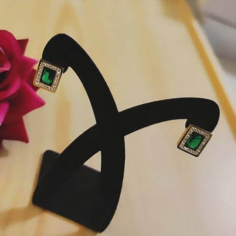 Boucles d'oreilles en acier inoxydable pierre verte et strass